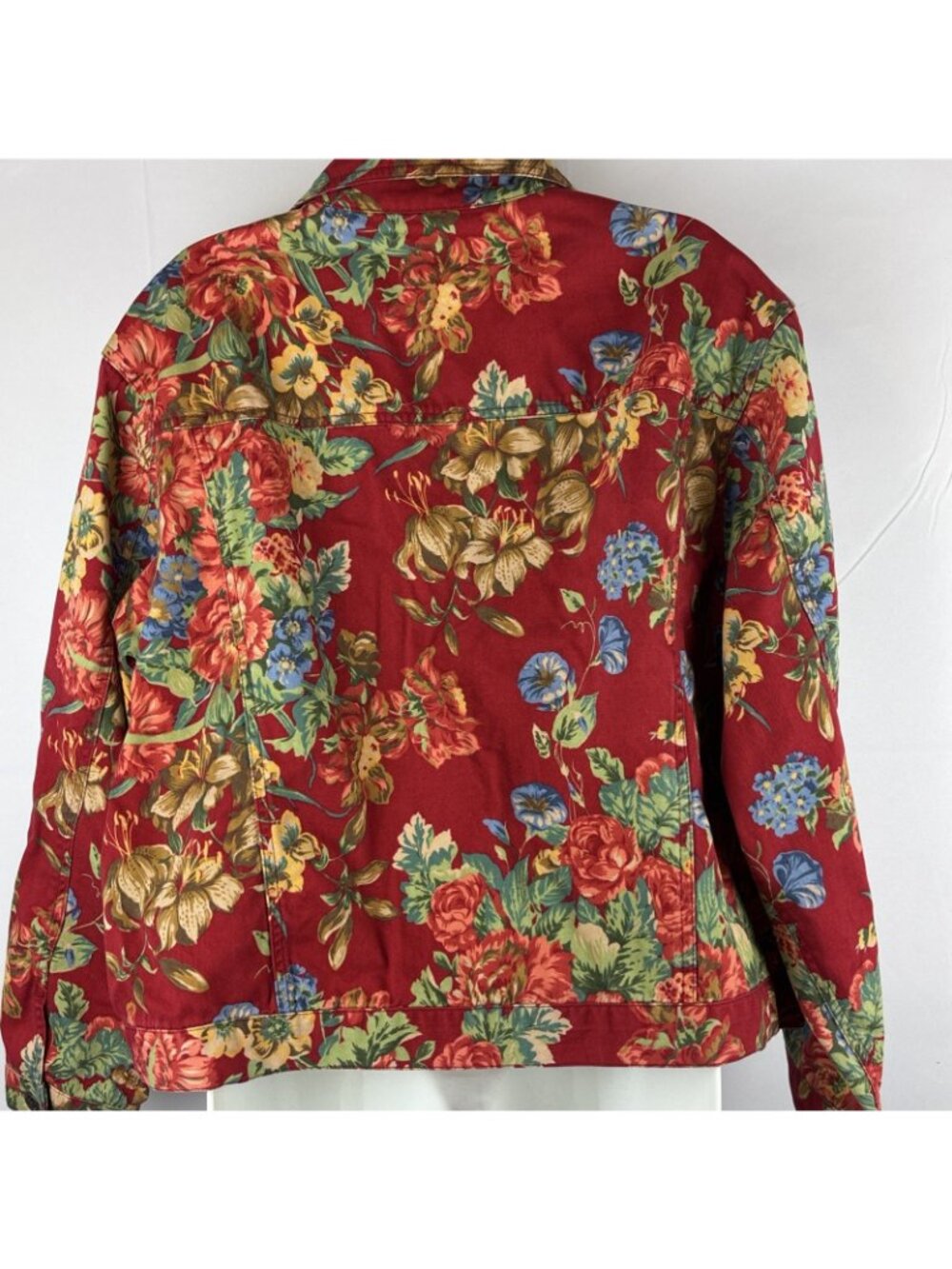 Susan Bristol Jacket Womens XL Red Floral Cotton fits like 18/20 Petite - Picture 5 of 7